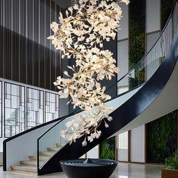 Ceramic Ginkgo Staircase  Long Branch Chandelier 