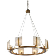 Large Contemporary Alabaster Brass Halo Chandelier