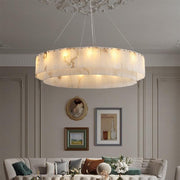 Modern Alabaster 2 tier Round Art Chandelier